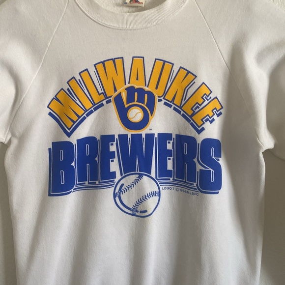 Milwaukee Brewers Vintage White Sweatshirt by Fruit of the Loom L. Made in USA - Picture 2 of 6
